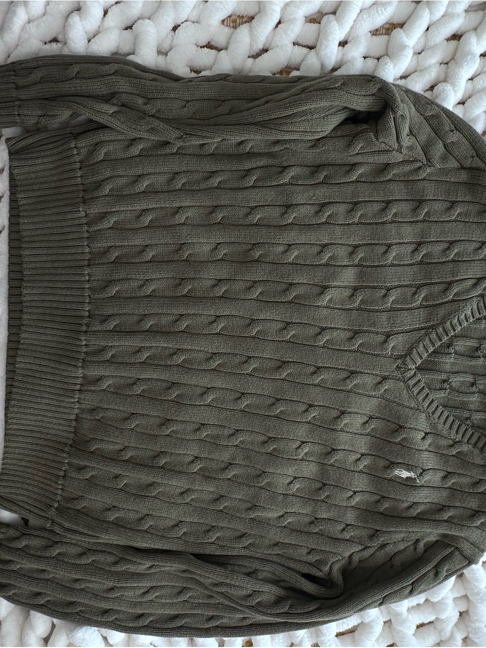 Polo by Ralph Lauren Olive Cable-Knit V-Neck Sweater